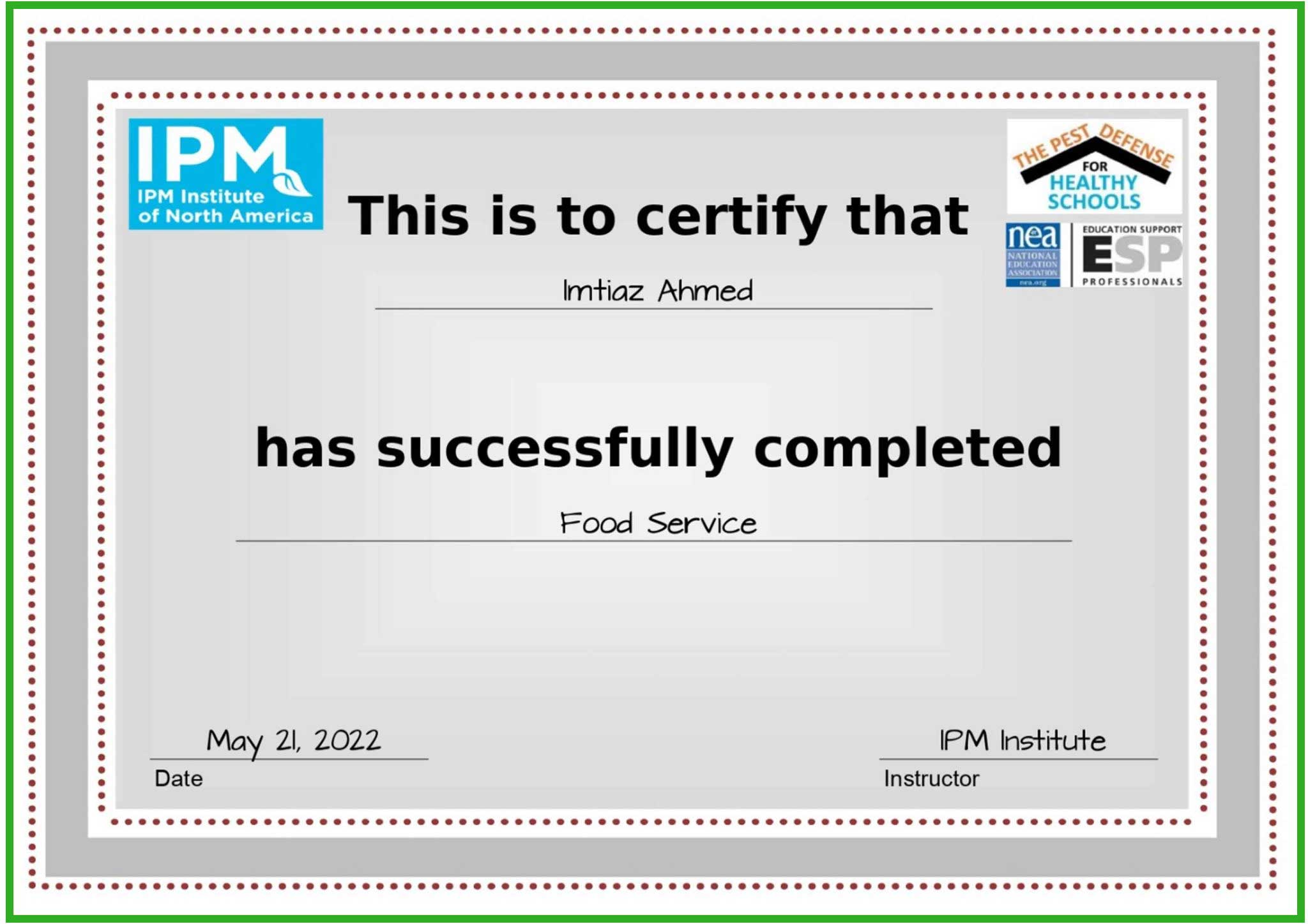 IPM Institute of North America Pestinil Certifications