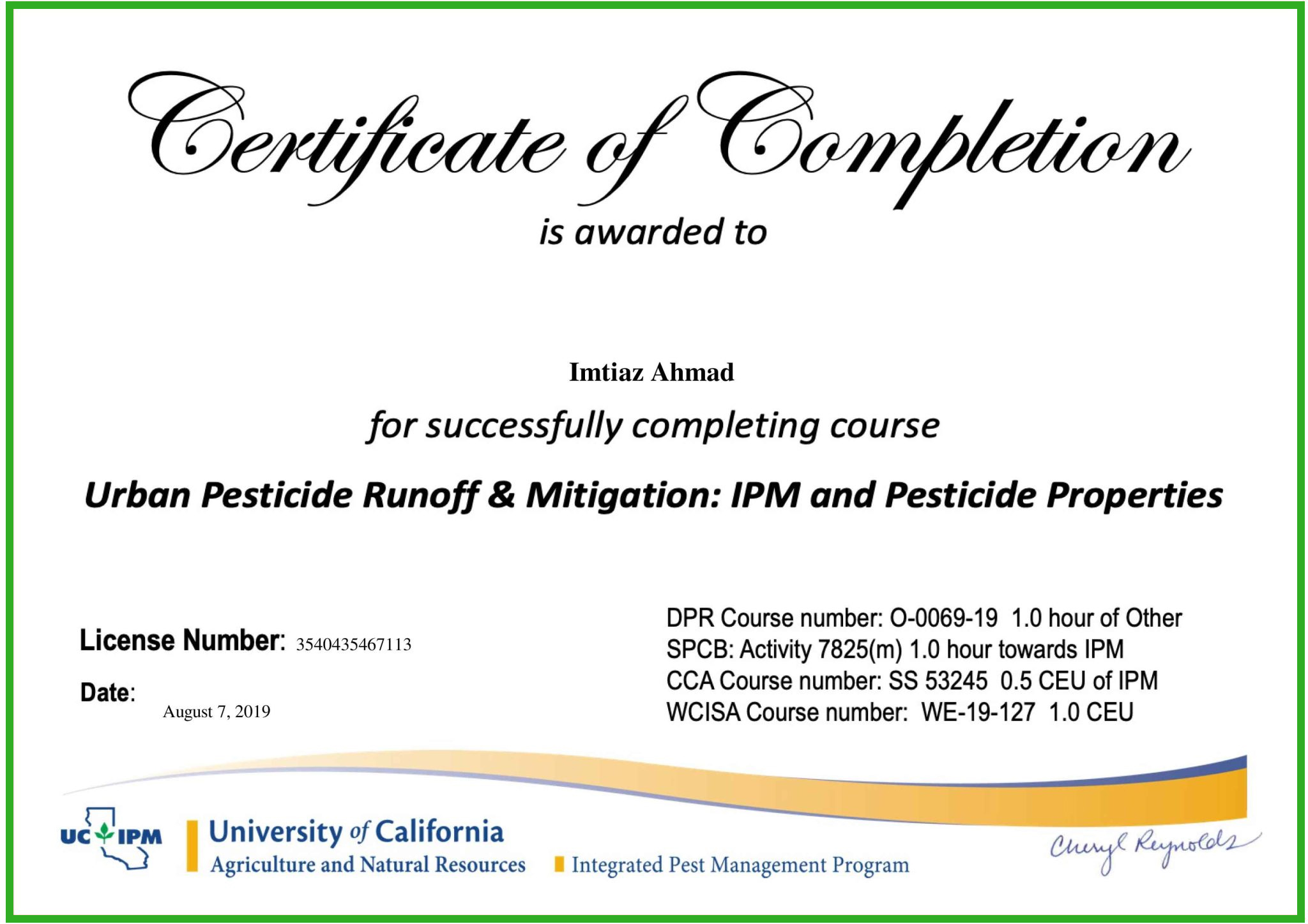 Urban Pesticide Runoff and Mitigation IPM and Pesticide Properties Pestinil Certifications